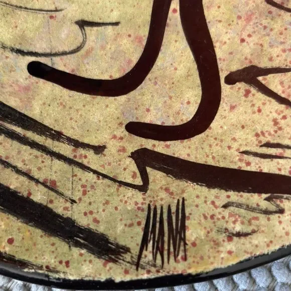 Vintage Boho Hand Painted Signed Studio Pottery 9" Plate USA